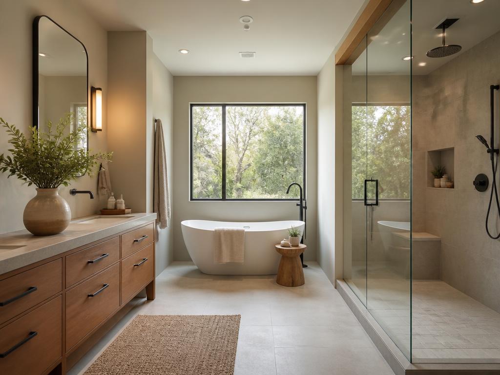 Spa-inspired bathroom remodel with freestanding tub and glass shower